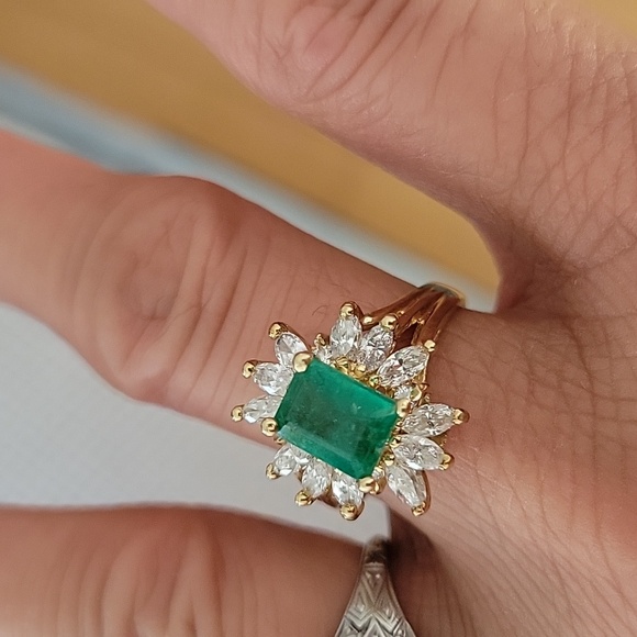 Art deco 14k yellow gold 3ct emerald diamonds ring size 8 - Picture 12 of 12